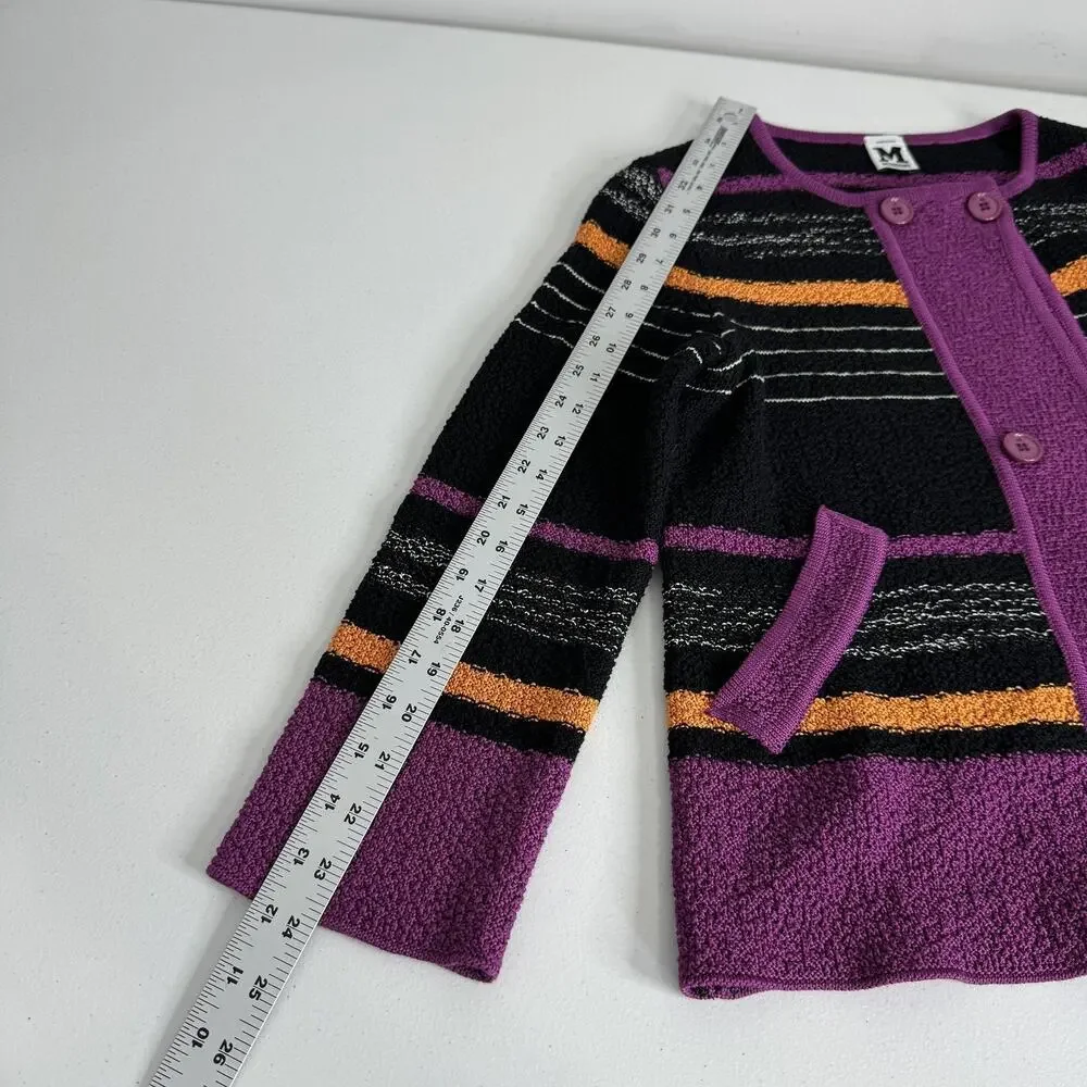 Missoni Sweater Womens 8‎ Black Purple Striped Cardigan Pockets Made in Italy